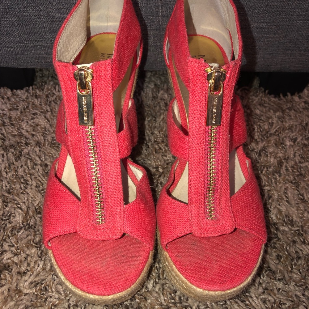 Michael Kors zip-up coral wedges